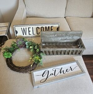 Rustic Gather Sign and Wreath Set
